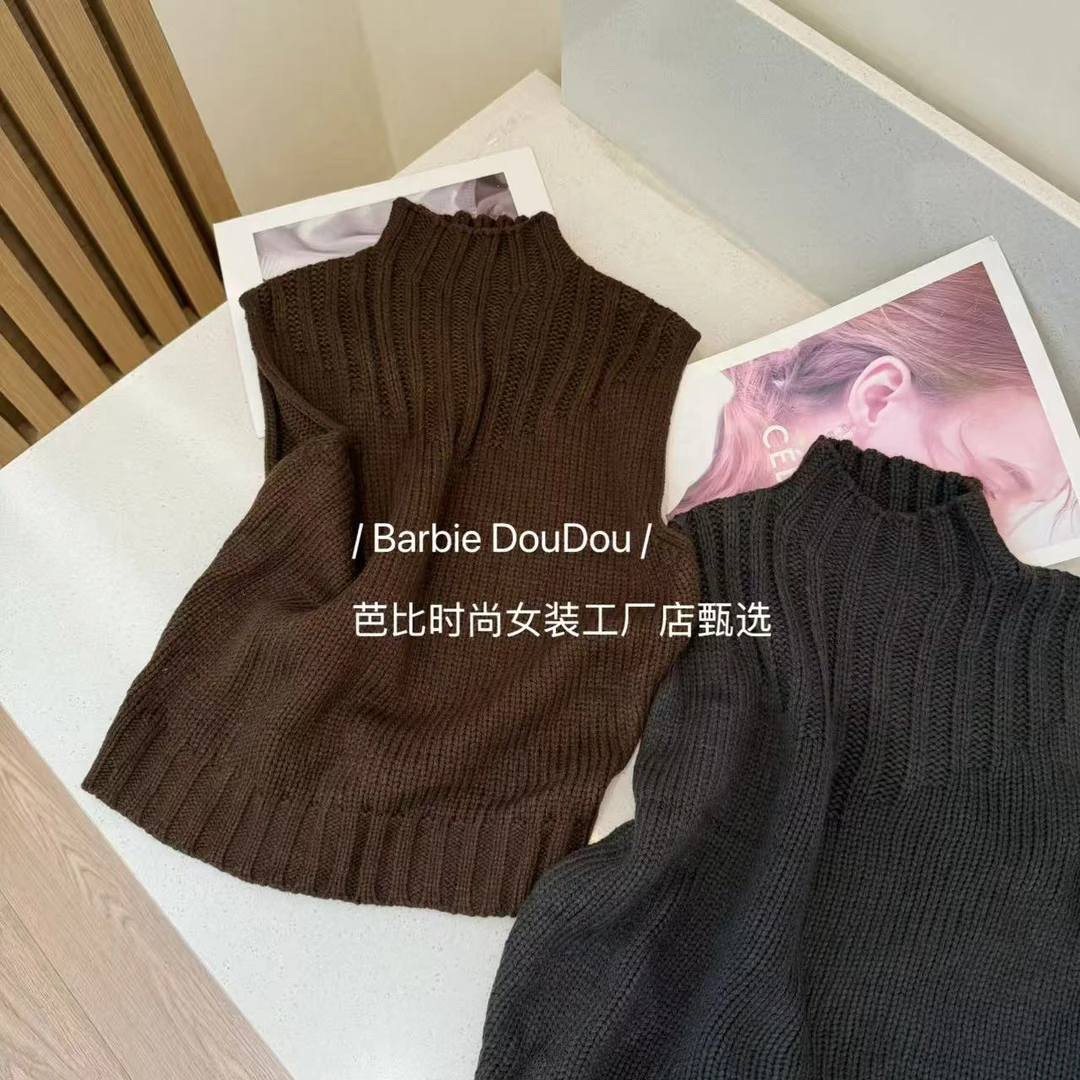 【婷婷推荐】0780 秋冬韩版时尚毛针织无袖上衣纯色半高领打底