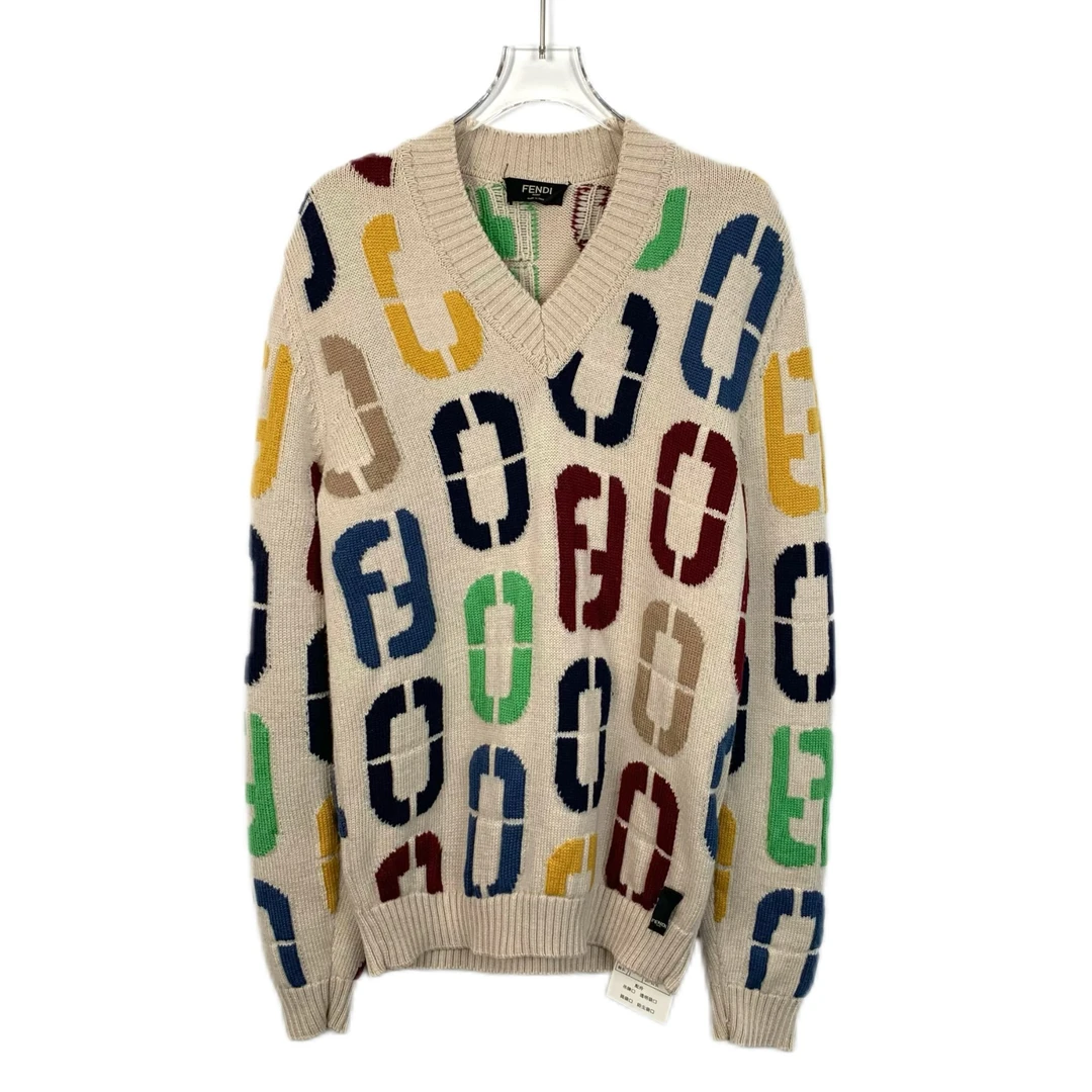 95新 FENDI/芬迪 J13727  羊毛V领长袖针织衫 48 M码