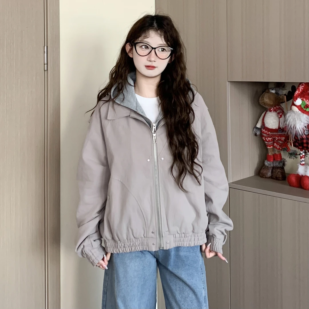 EZEK美式复古巴恩风解构假两件外套女早春新款宽松休闲超好看夹克