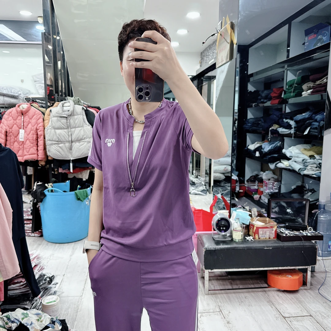 百搭休闲2色超舒适棉3色拼接8分裤套装9079