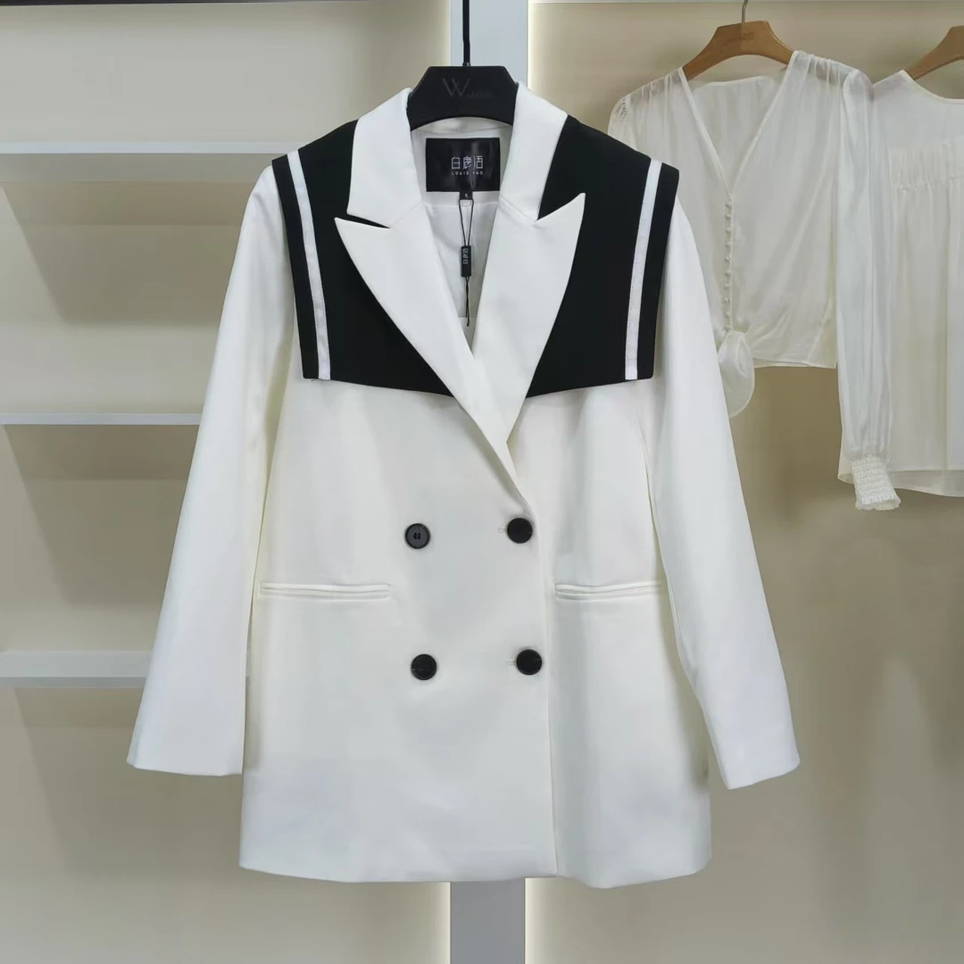 麦迪尚品【白LY】5040748 春秋气质撞色西服外套品牌撤柜女装