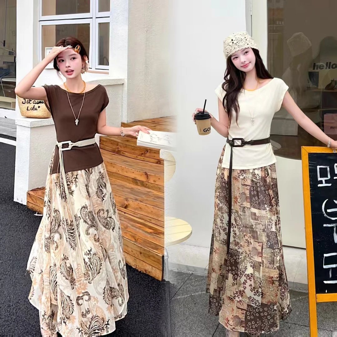 25116#夏季时尚显瘦休闲2件套套裙长88