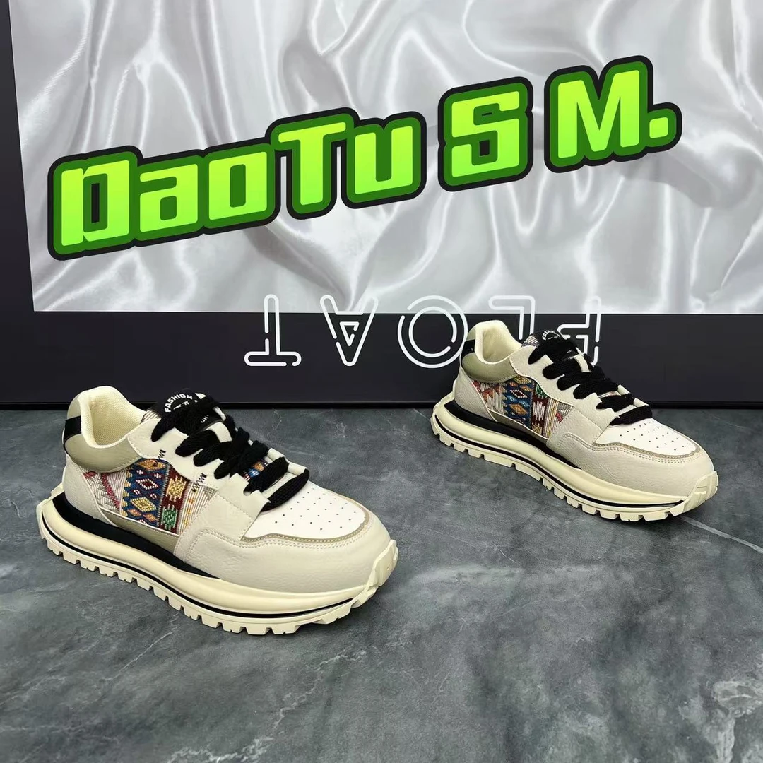 2025春秋新款潮流刺绣印花时尚个性百搭舒适阿甘男鞋低帮系带板鞋