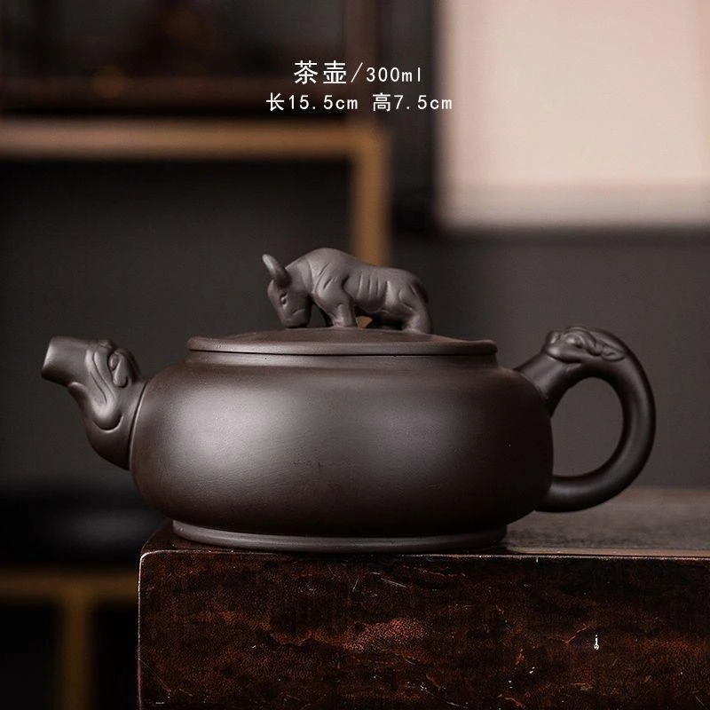 紫砂紫泥牛转乾坤壶+6个紫砂客杯DY39