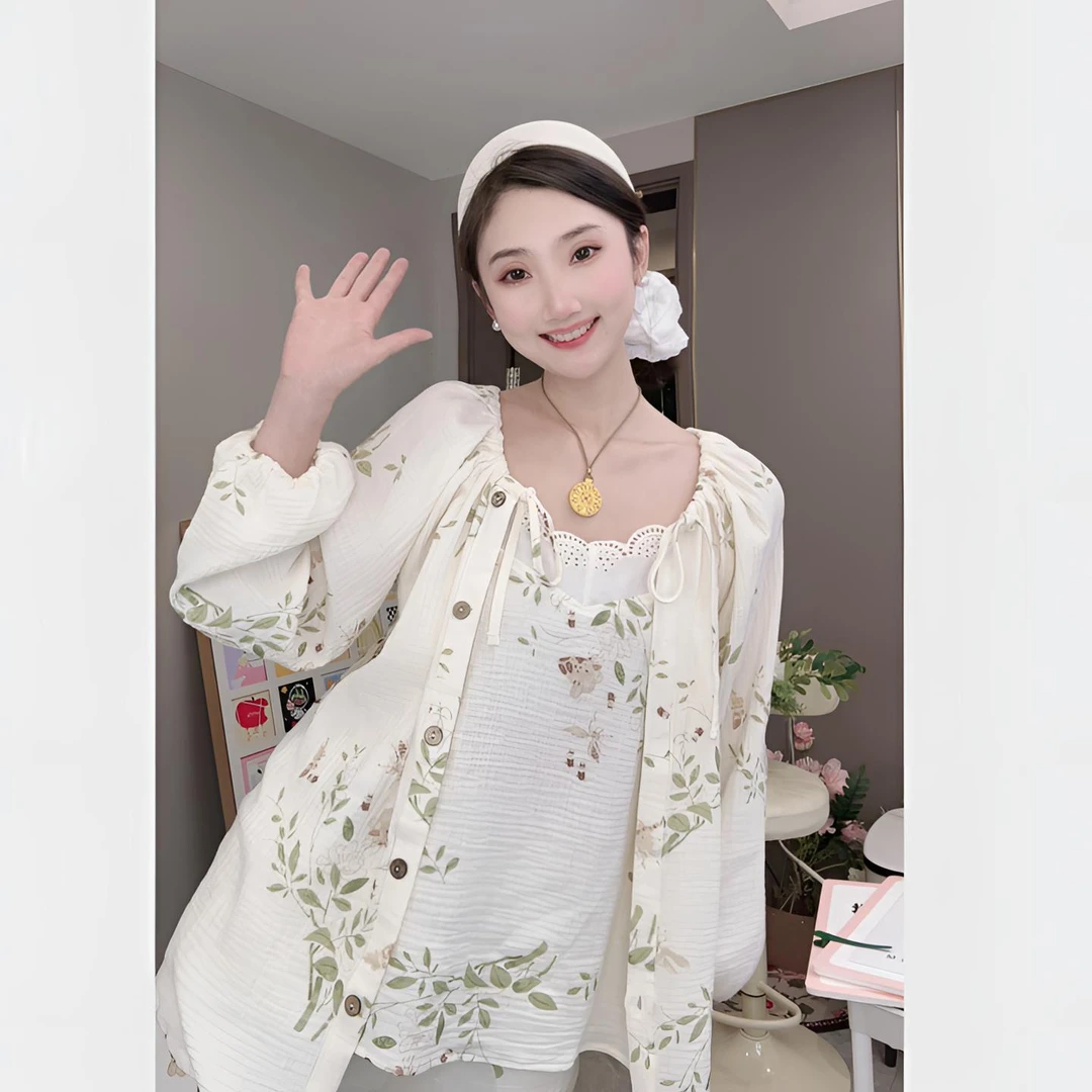 【情书】高级ing～春季新款棉纱夏季法式家居服睡衣长袖套装