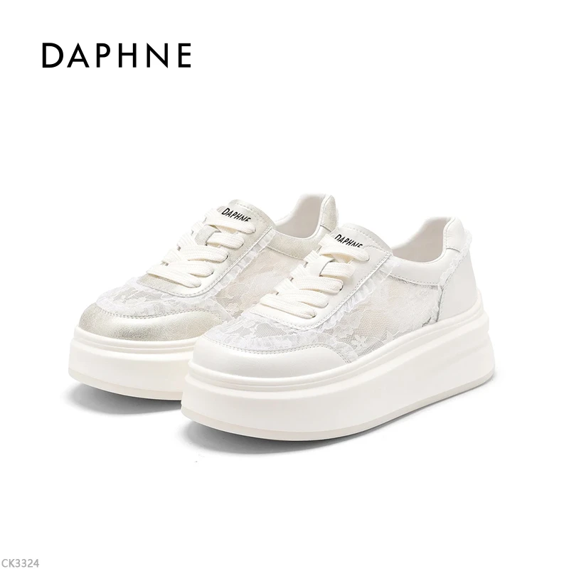 达芙妮2025蕾丝夏季增高鞋子百搭刺绣透气松糕鞋时尚休闲鞋LL