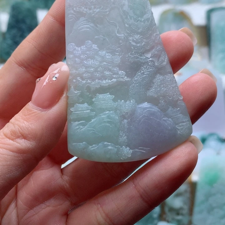 慎***独定制翡翠未镶嵌山水牌