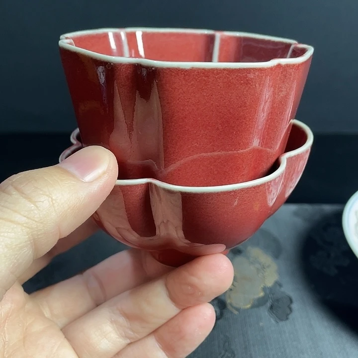 蓝***空青花釉里红主人杯