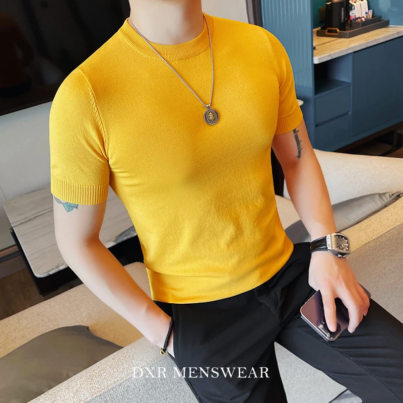 DXR针织冰丝短袖男T恤夏季新款时尚修身舒适百搭商务休闲圆领体恤