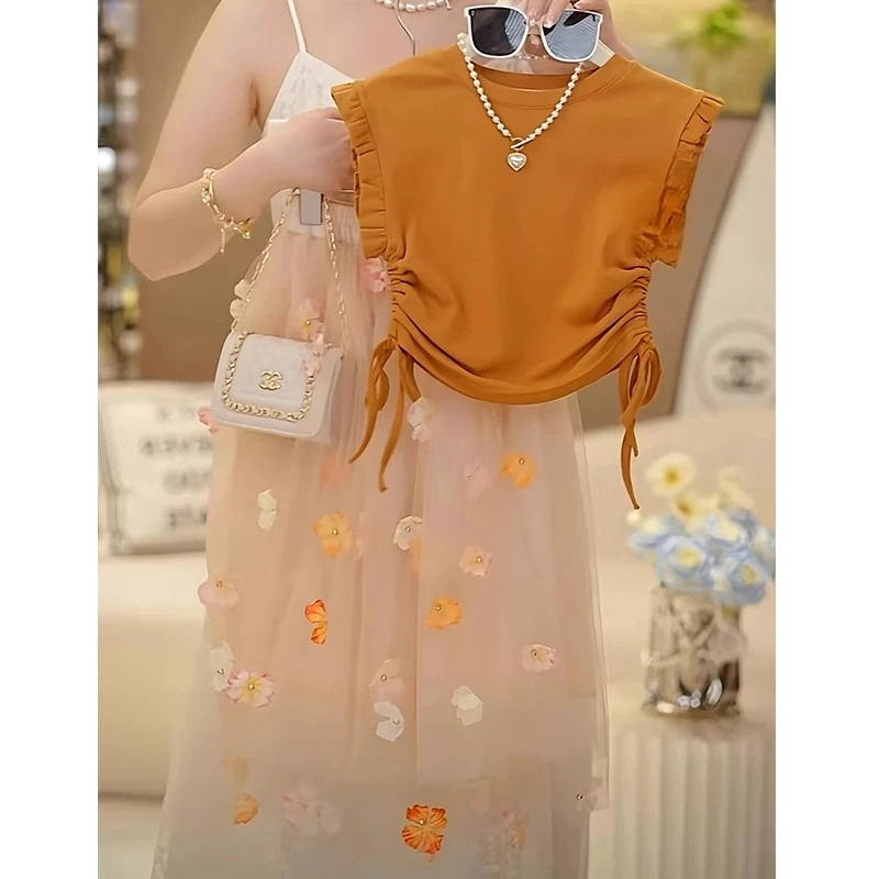 女童夏季套装2025新款儿童网红洋气时髦薄款裙子两件套夏装女孩潮