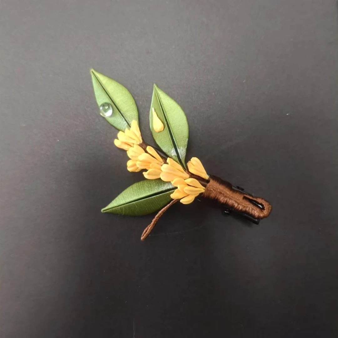 9 金枝玉叶桂花边夹发饰蚕丝点翠非遗掐丝绒花日常旗袍新款百搭