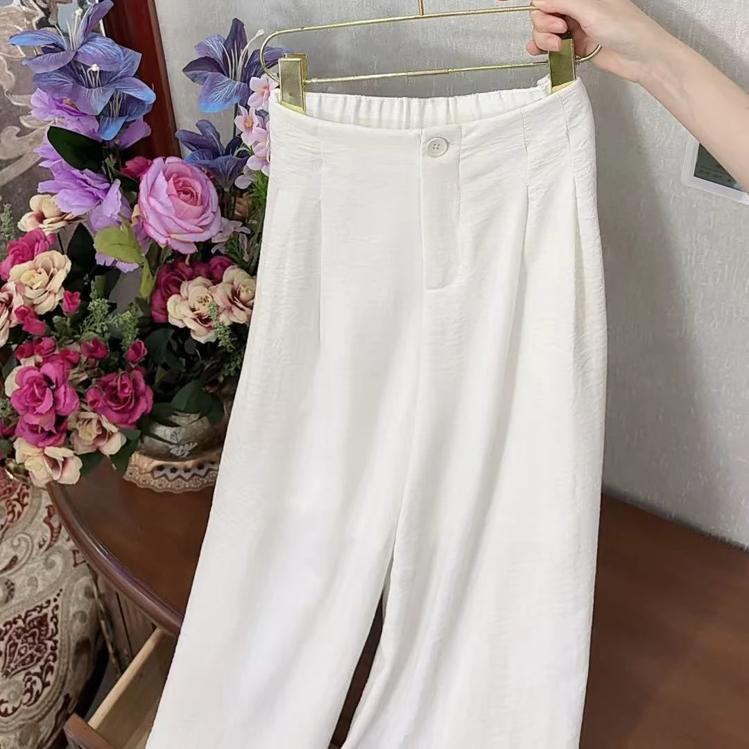 【现货+运费险】2025白色垂感显瘦百搭女裤慵懒风休闲阔腿裤白色
