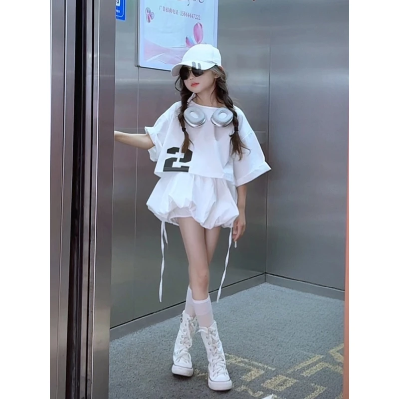 宽松上衣 T恤花苞裙套装女童夏季宽松显瘦A字半身裙两件套