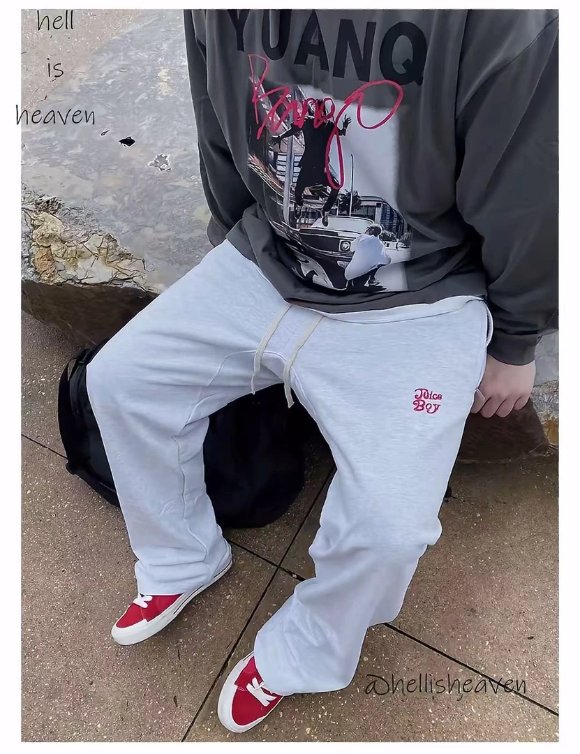 （超酷）长裤男士卫裤纯色设计师直筒裤男休闲裤秋季刺绣