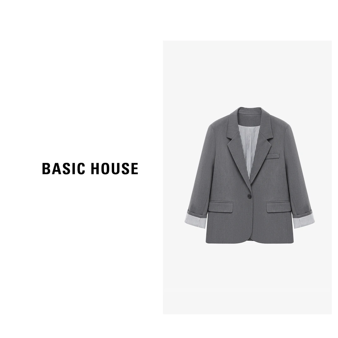 Basic House/百家好秋季时尚气质拼接宽松简约外套-B0625B5CVL2
