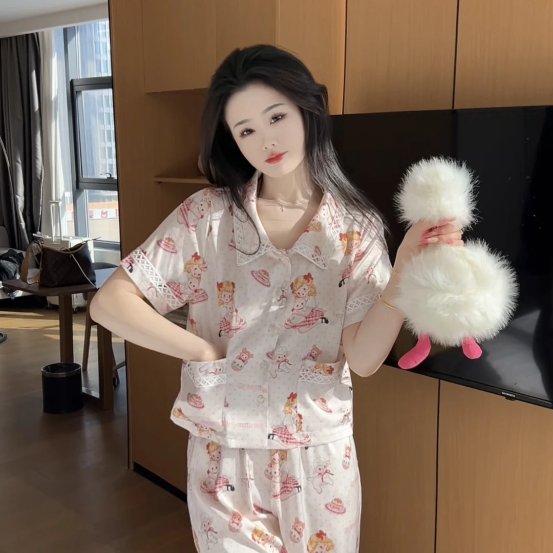 （小可爱）夏季休闲可爱精显瘦高级感睡衣女家居服套装短袖可外穿