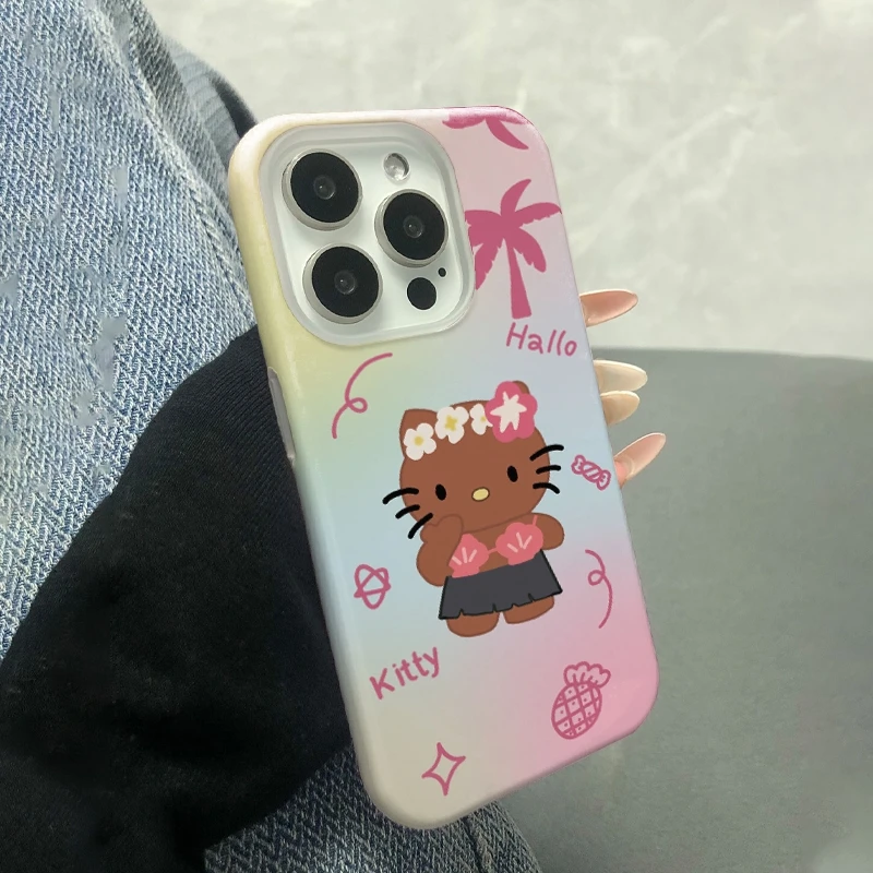 椰树KT双层菲林壳适用于苹果16手机壳爱心ins卡通透明全防摔