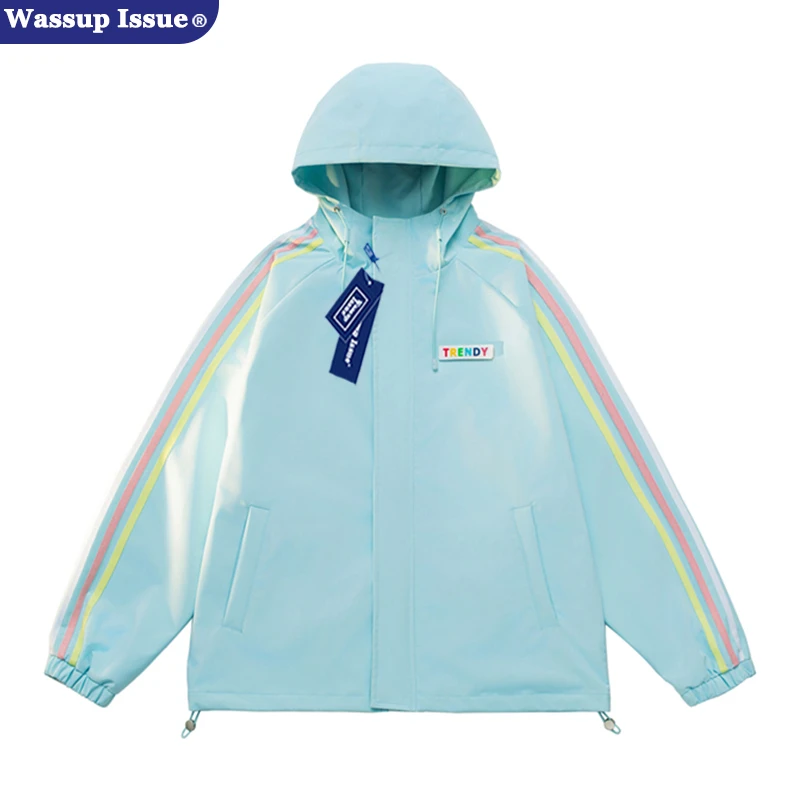 WASSUP ISSUE美式高街条纹连帽外套夹克春季潮牌宽松休闲情侣夹克