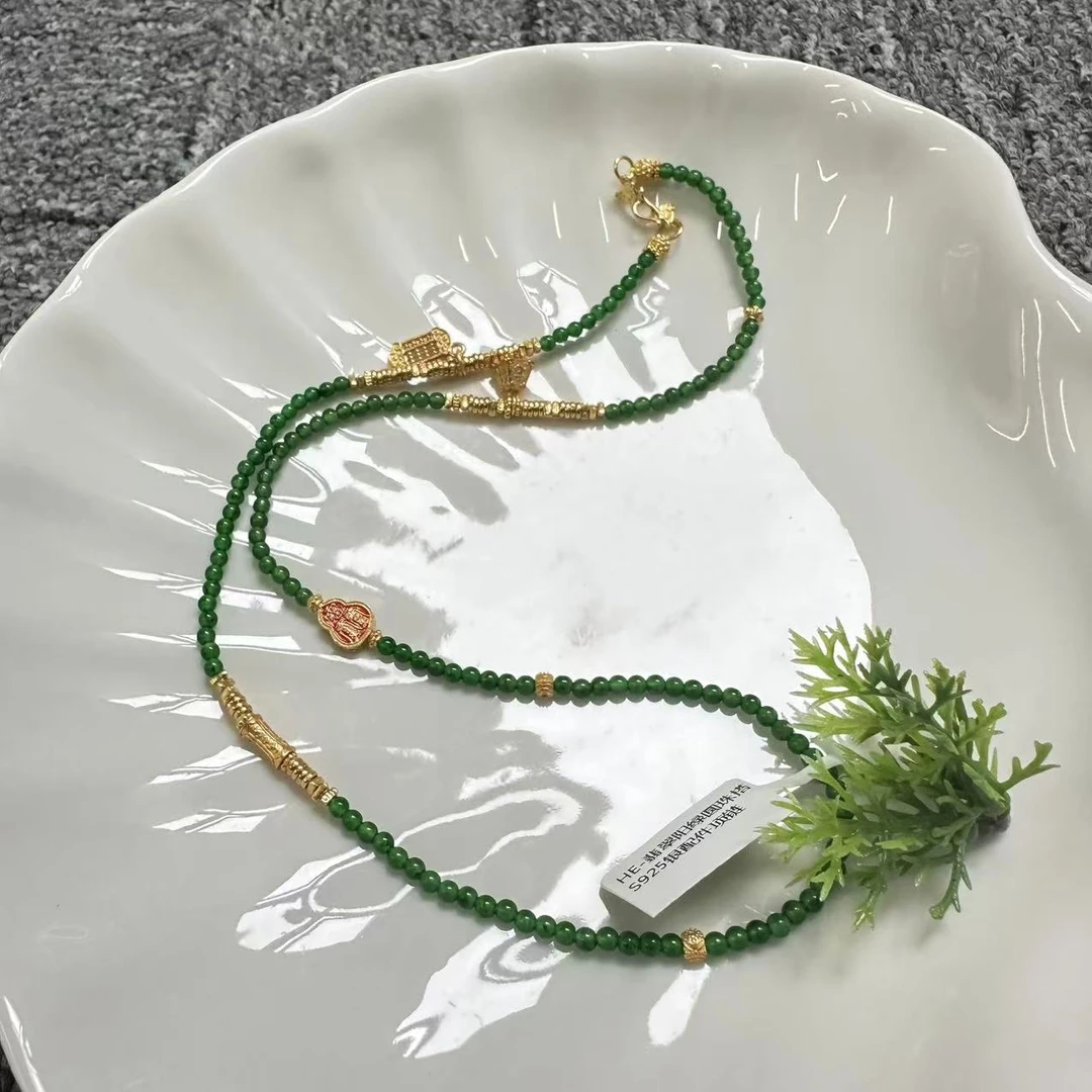 翡翠阳绿圆珠搭S925银配件项链