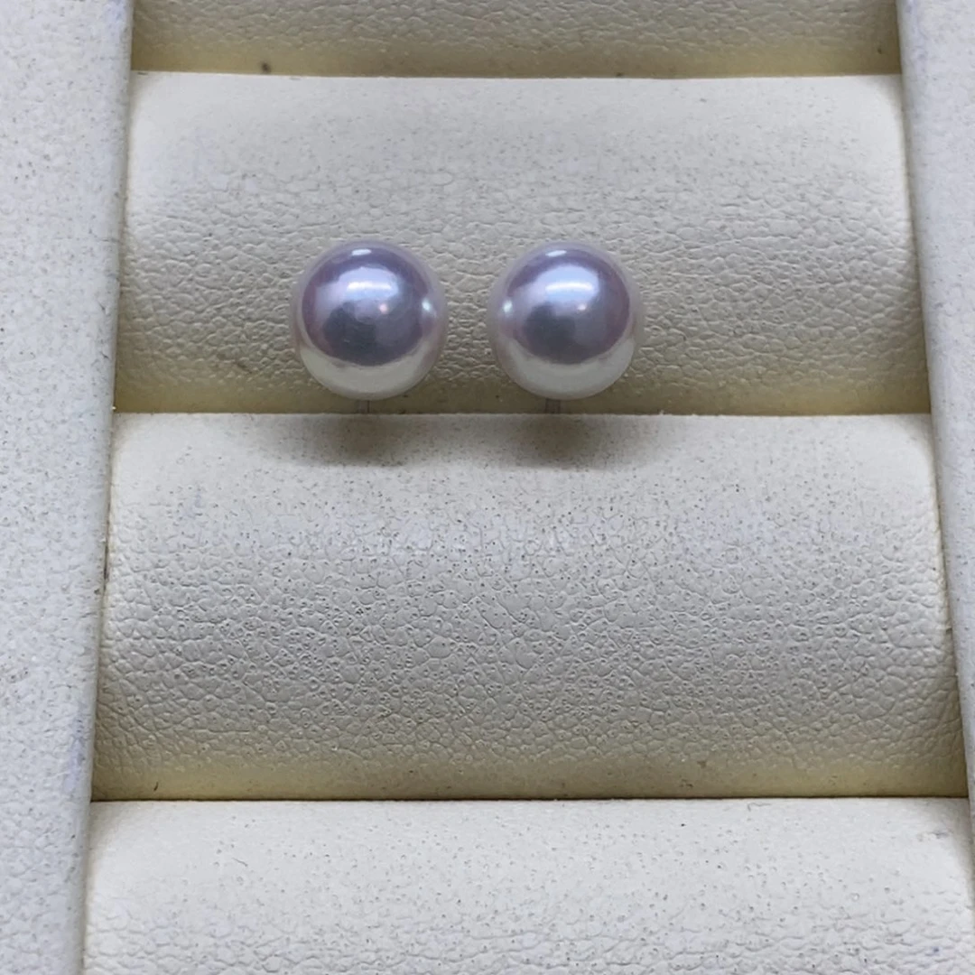 银S925镶嵌耳饰海水珍珠akoya耳饰7.5-8m m