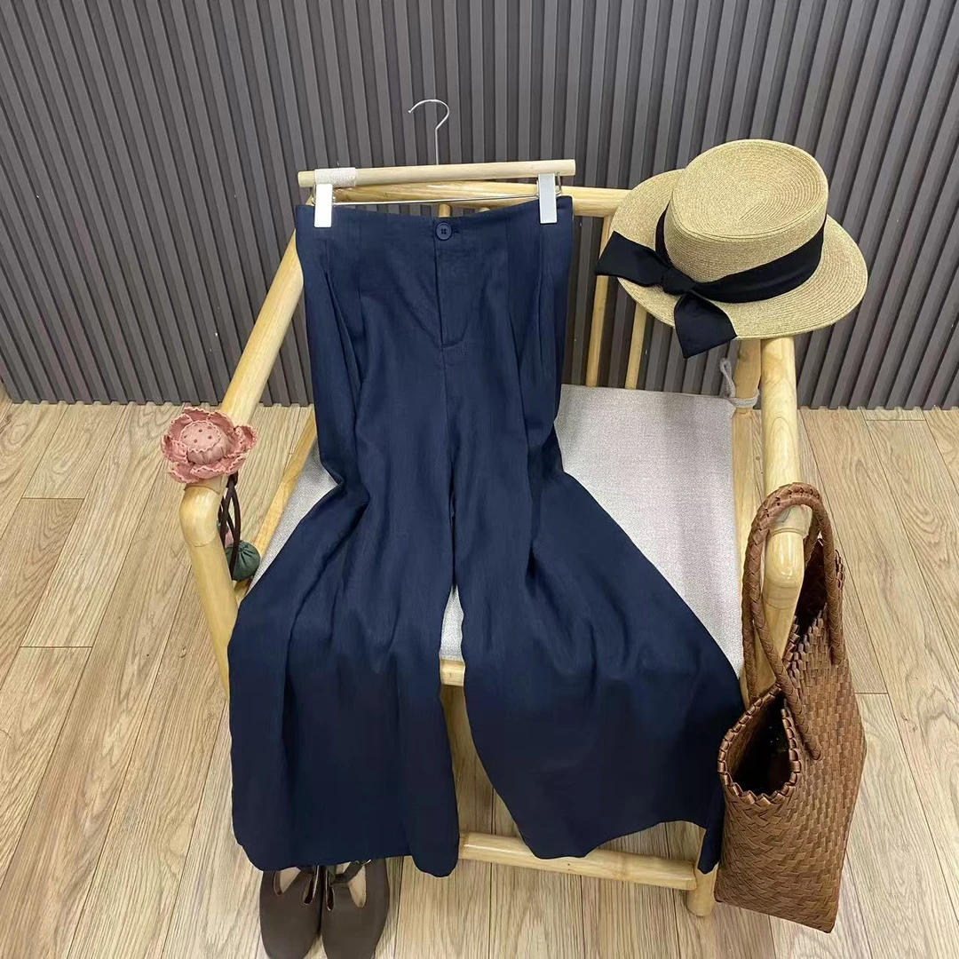 亚麻高腰阔腿裤复古文艺显瘦宽松百搭气质长裤女K5818