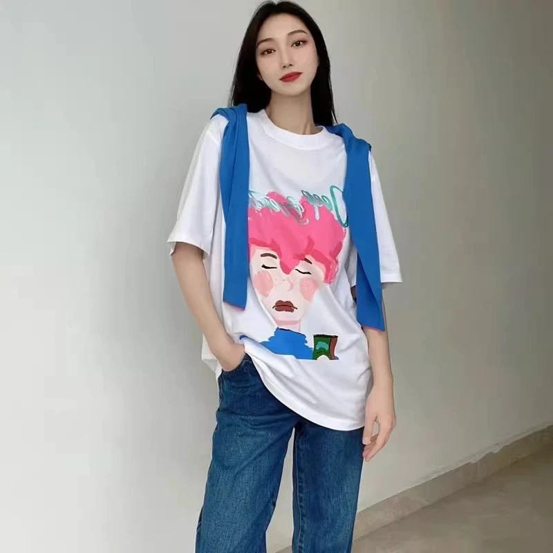 【商场同款】夏圆领人物姐妹团T恤印花韩版时尚卡通亲子装宽松上衣