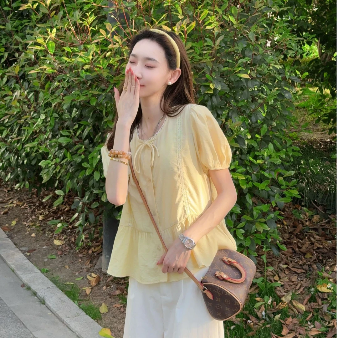 【半熟恋人】马克华菲女装夏季欧若风气质设计感短袖上衣F52004A682