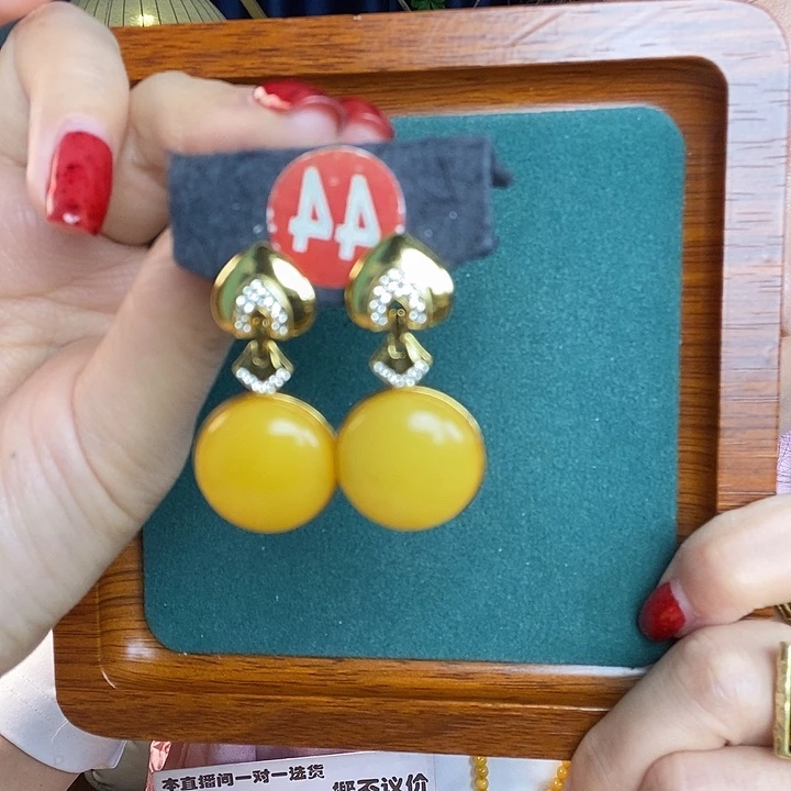 银S925镶嵌蜜蜡耳饰耳环