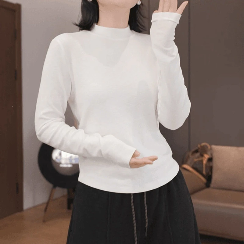 半高领纯色打底衫女秋冬内搭2025年新款舒适宽松百搭上衣长袖t恤