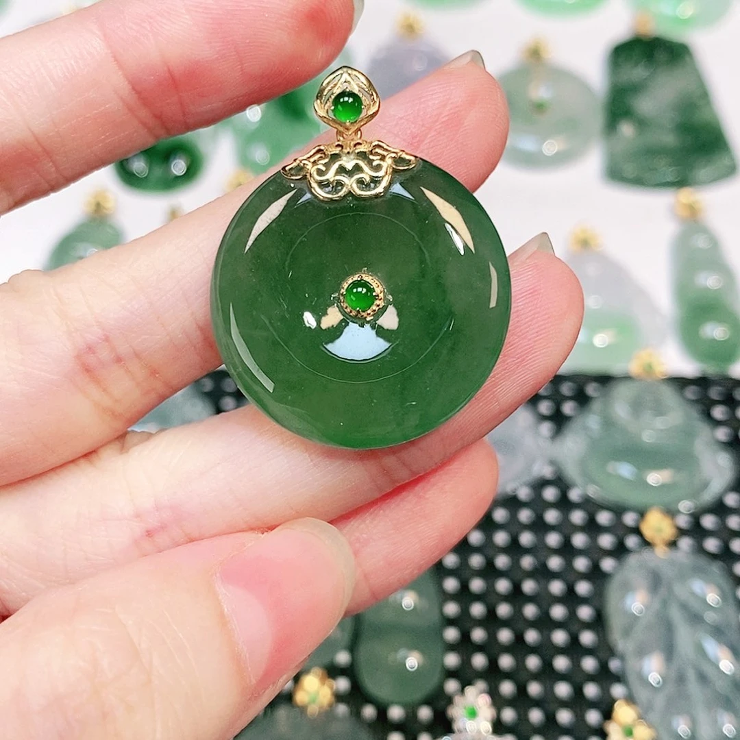 翡翠18K金镶嵌吊坠(不含链)