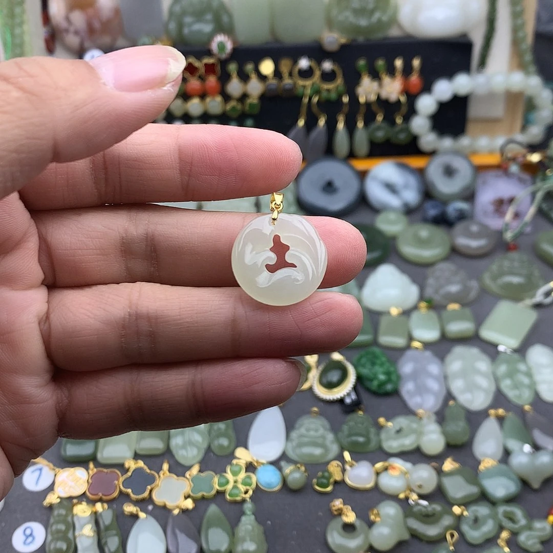 和田玉银S925镶嵌吊坠(不含链)