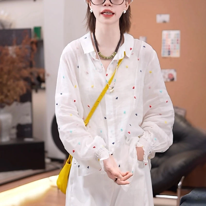 洋气减龄亚麻衬衫女夏季薄款2025新款显瘦宽松防晒设计感棉麻上衣