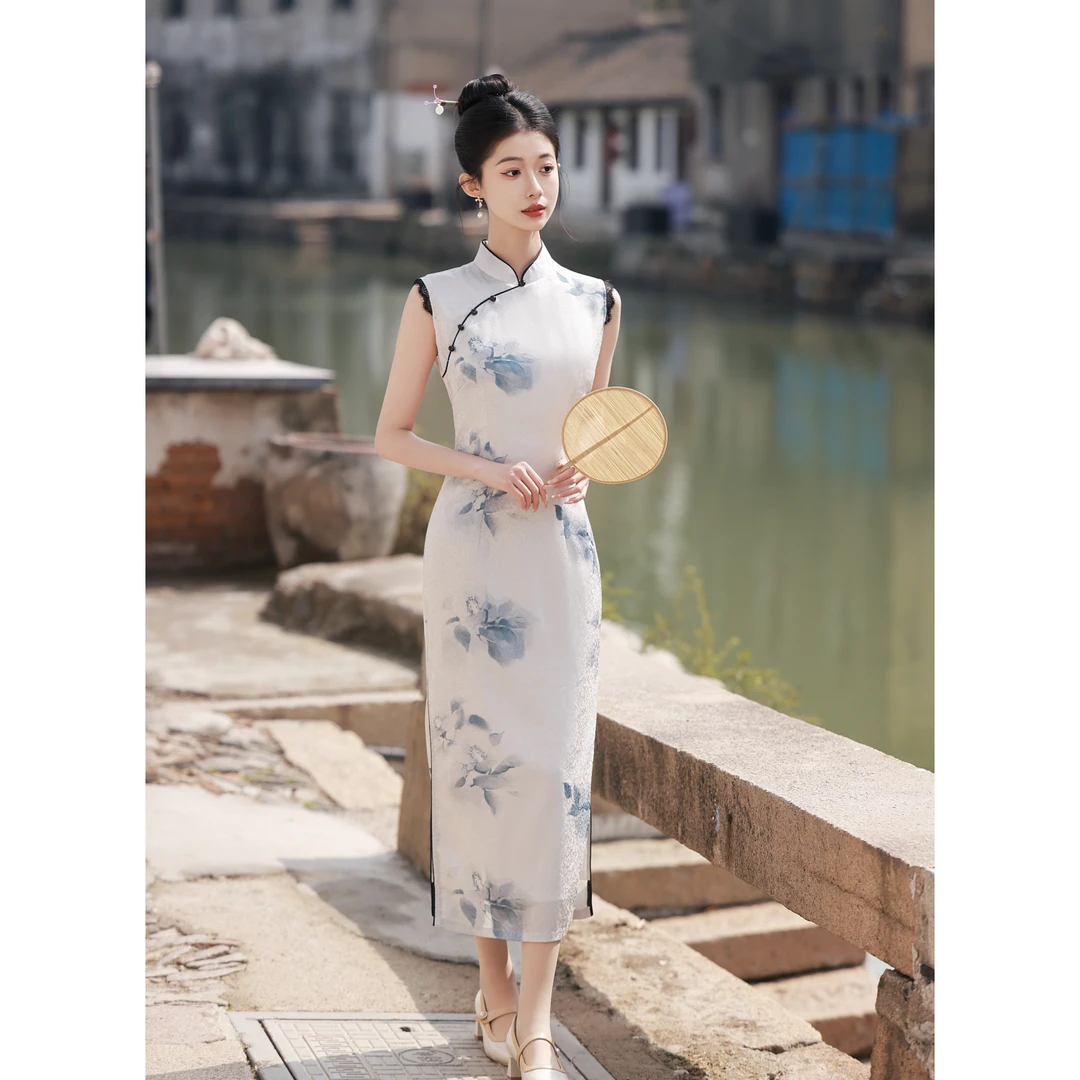 139-159宽边中长旗袍气质时尚春夏修身中长款少女