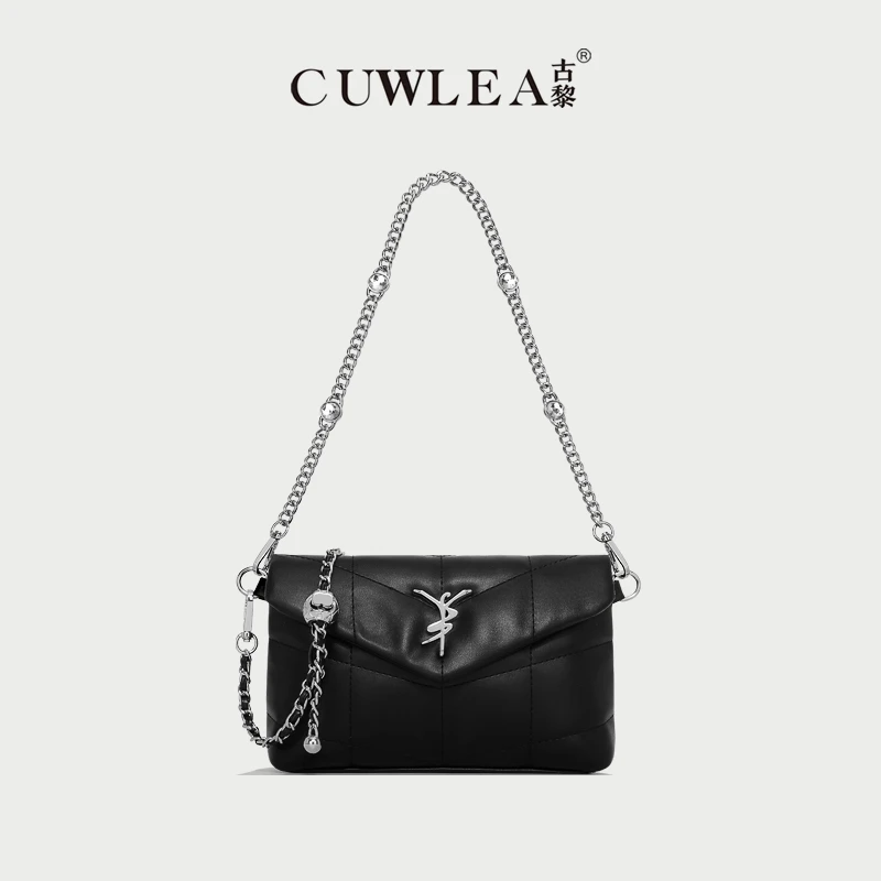 【CUWLEA/古黎】新款女包绣线菱格单肩斜挎包GL-9153
