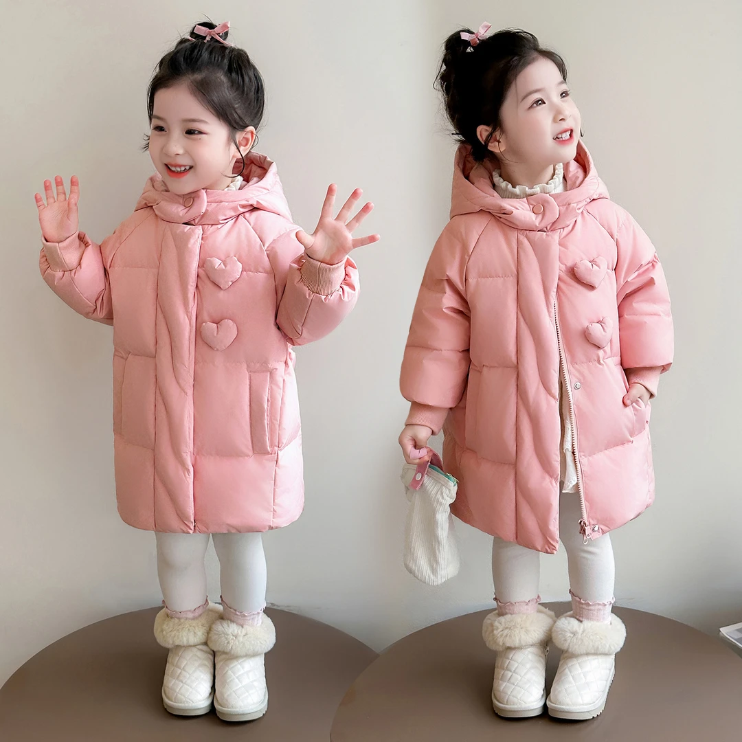 韩版可爱简约冬款加厚女童羽绒服时尚儿童潮流女宝宝休闲连帽外套