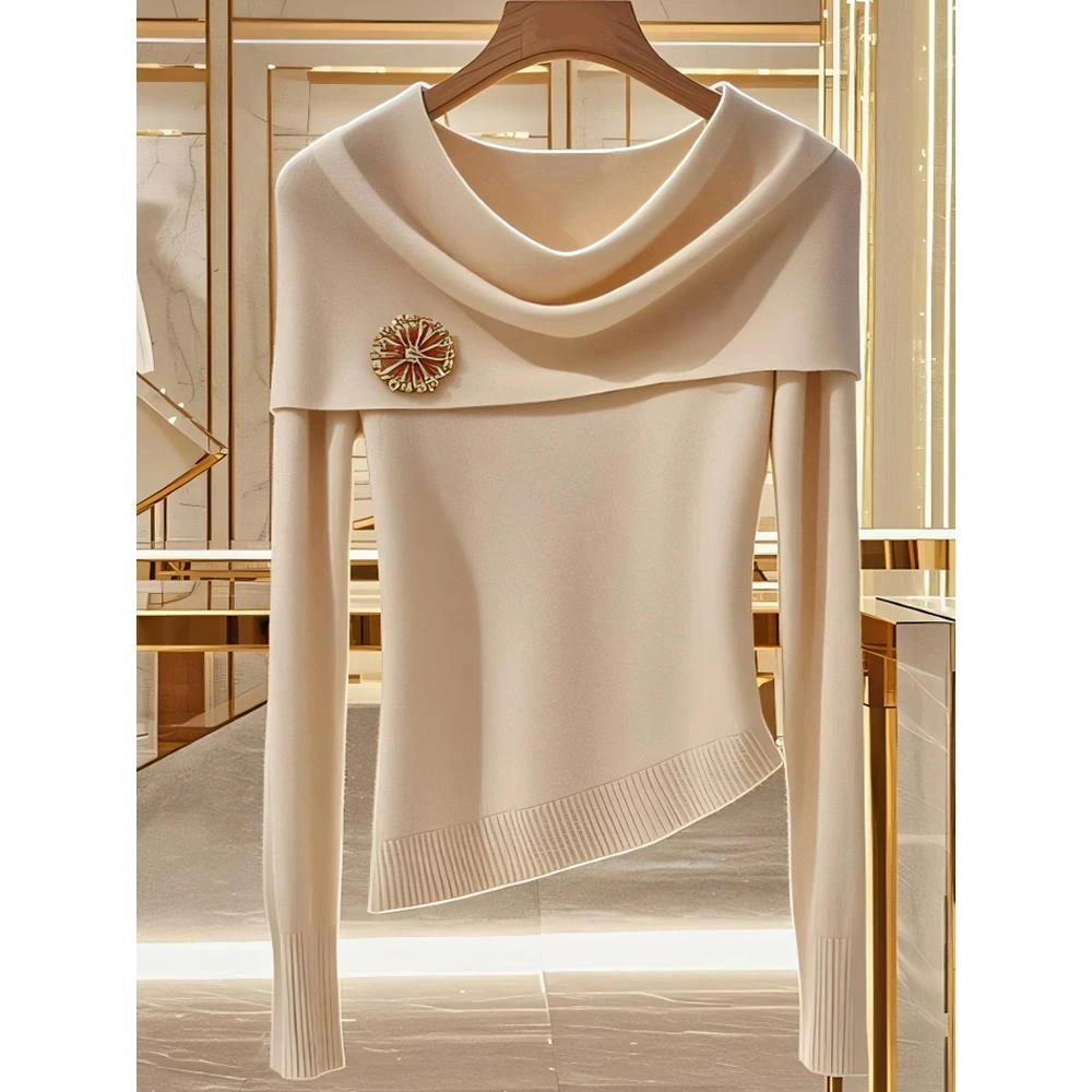 法式优雅绝美杏色收腰长袖毛衣针织衫女秋冬新款高级感超好看小衫