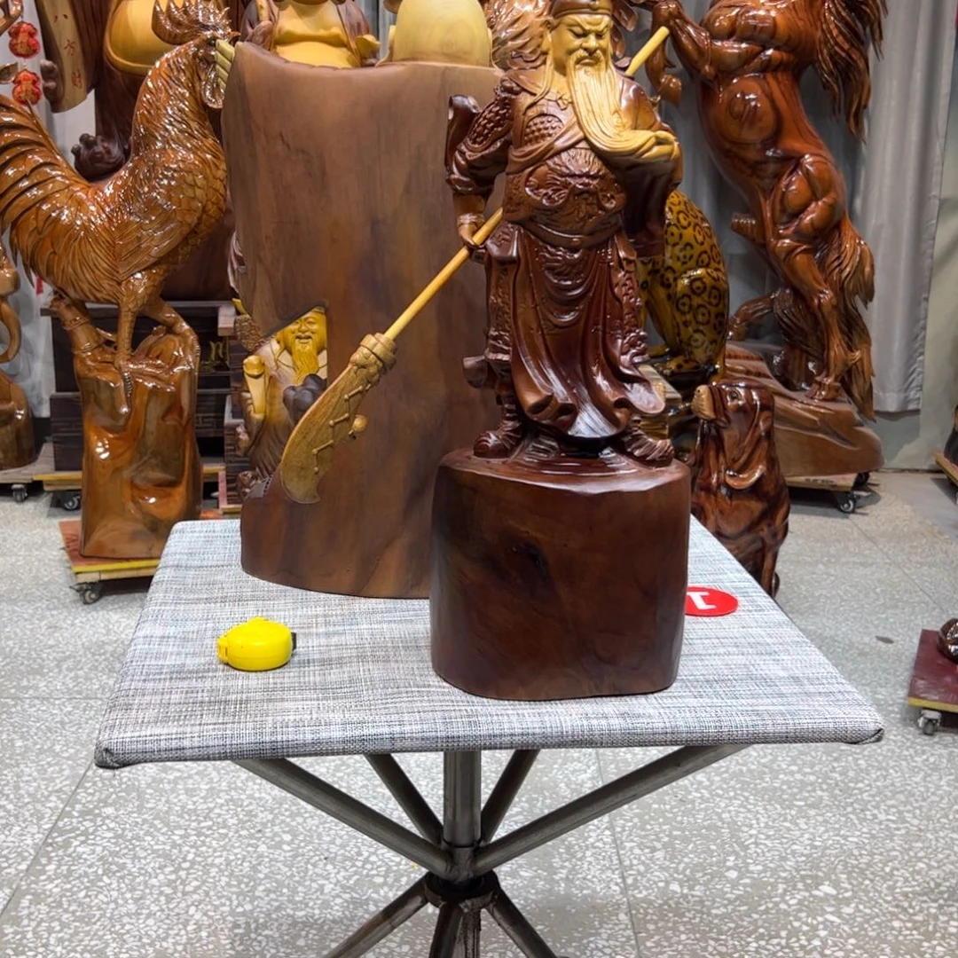 故***福香樟木实木根雕摆件关公
