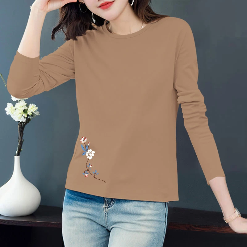 妈妈装纯棉长袖t恤2025新款宽松百搭春秋打底衫女装内搭全棉上衣