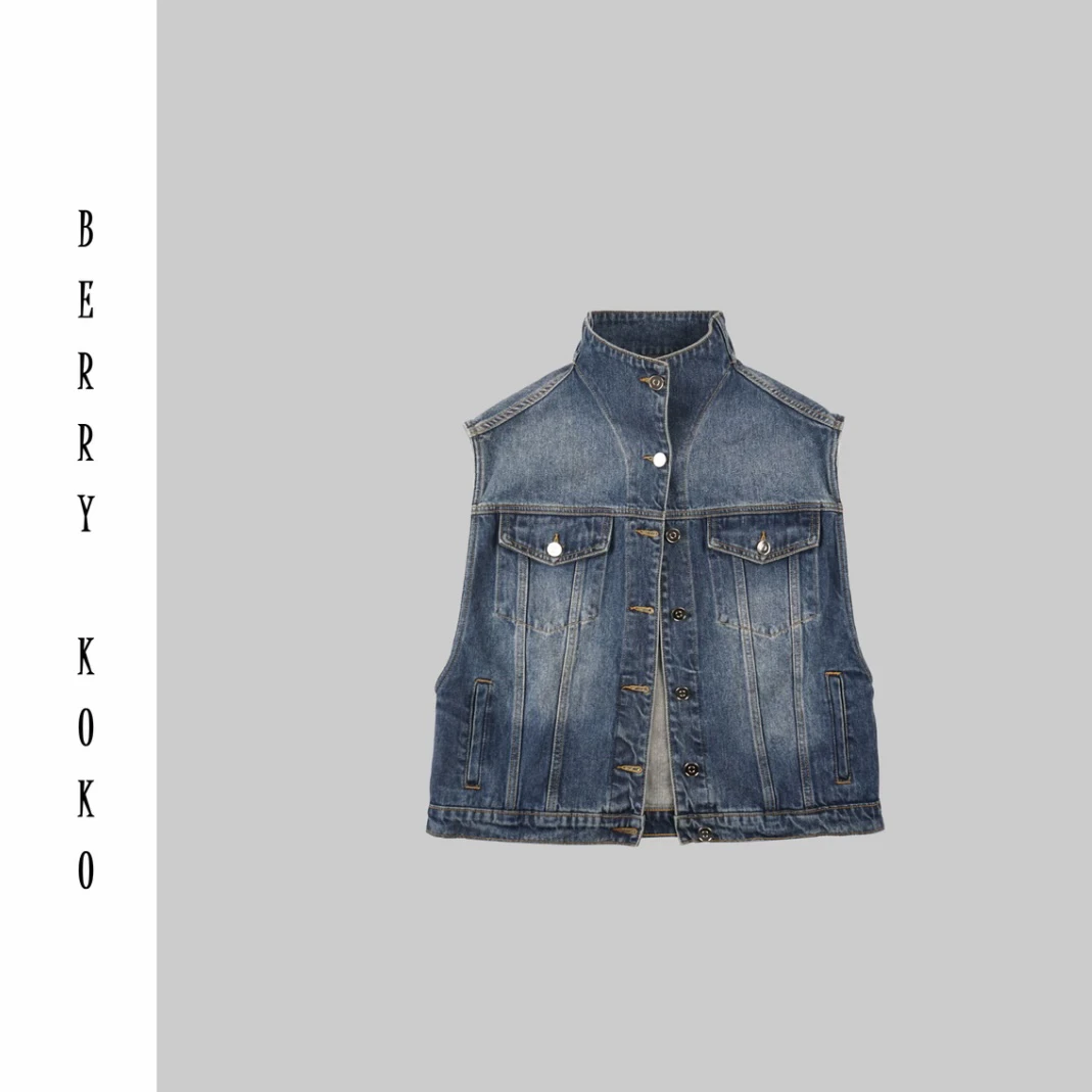 【MISSKO】早秋款立领复古百搭显瘦牛仔马甲 J05