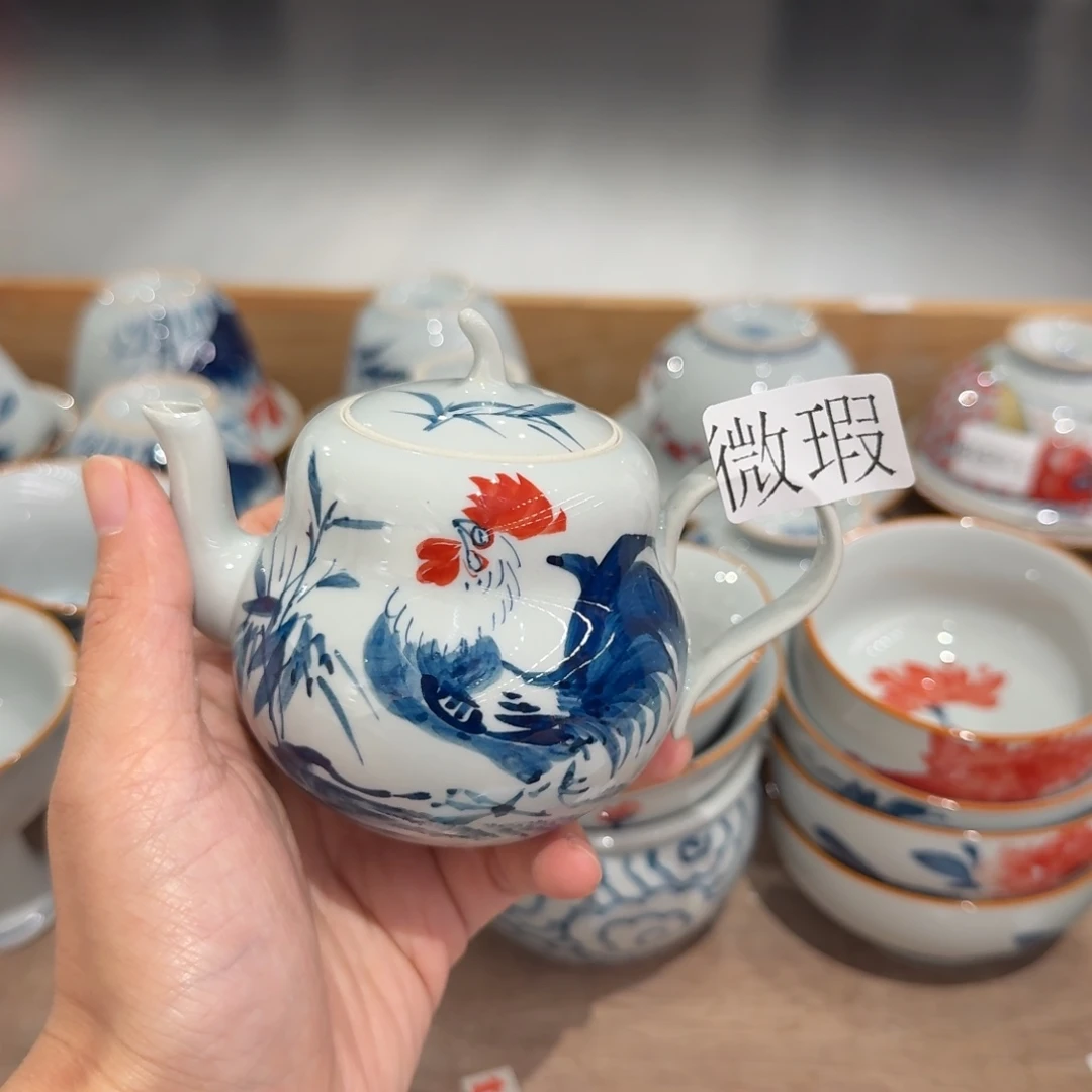 釉下手绘茶具微瑕