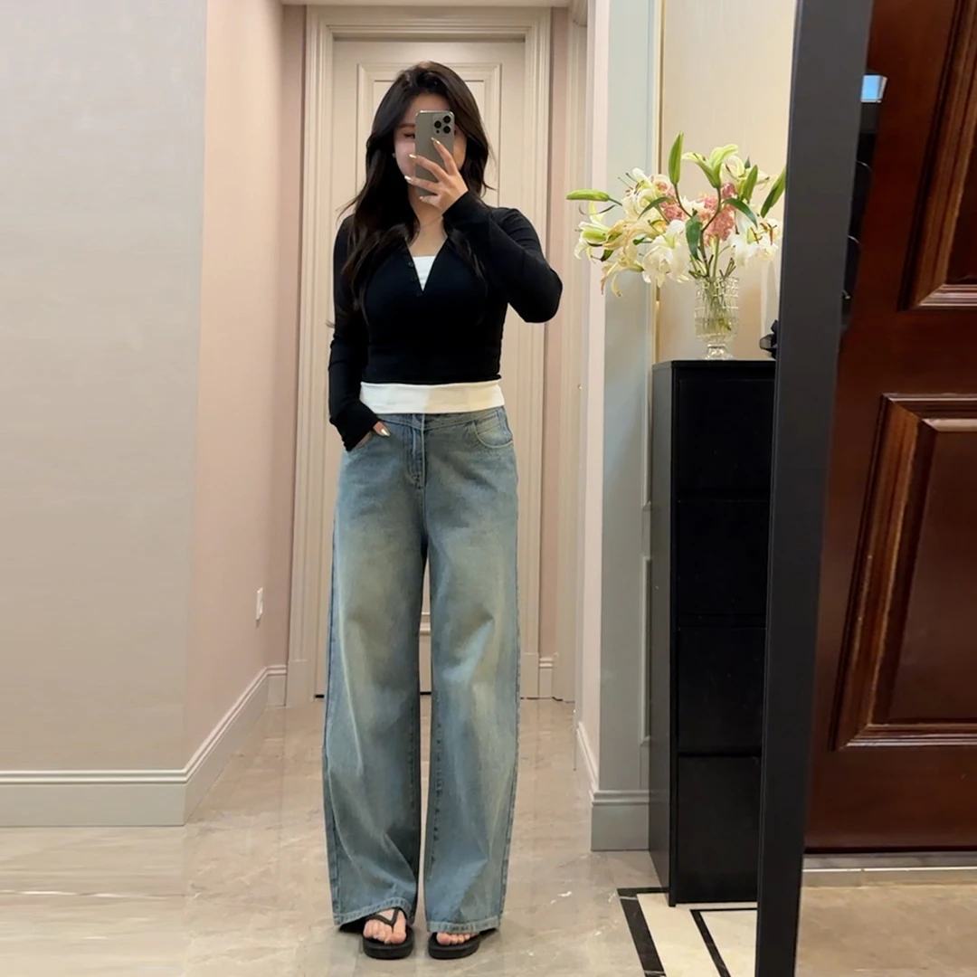 一口苏达四色上衣 春季新款显瘦百搭休闲假两件上衣内搭E57