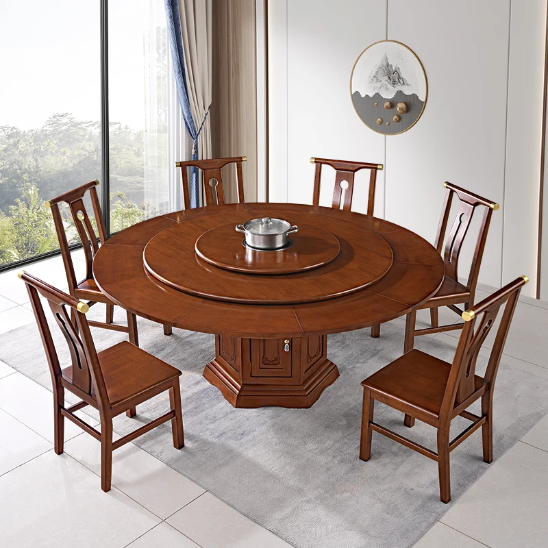 餐桌2025款高档大气圆形伸缩旋转扩大家用餐桌变形餐桌家用
