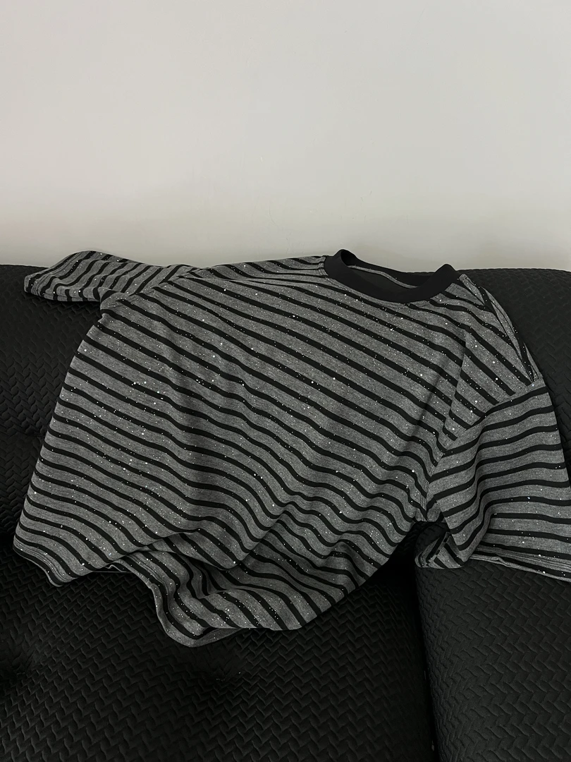 SHIDO 满天星细闪条纹时尚百搭休闲圆领短袖T