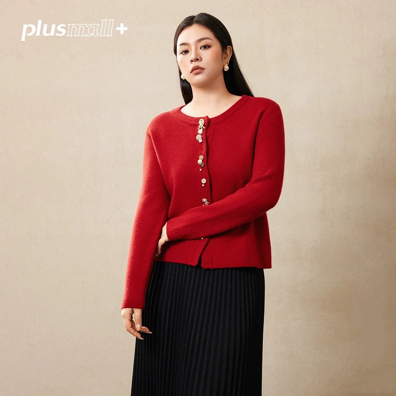PLUSMALL 珍妮乐章 混纺千金风重工纽扣开衫PAC2409139