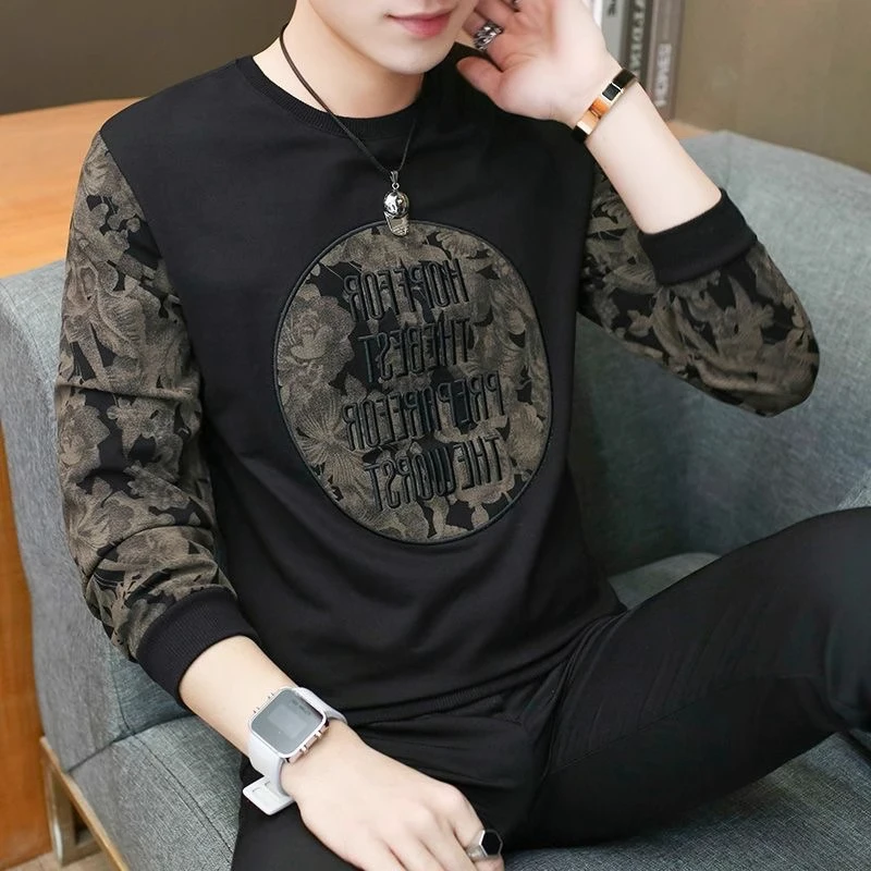 2025秋季新款刺绣长袖圆领卫衣痞帅欧货卫衣提花耐磨潮牌字母卫衣