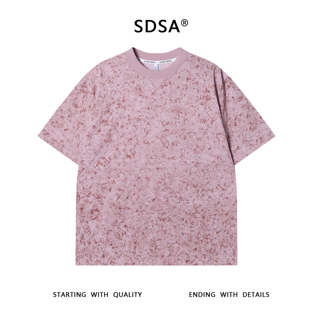 夏季高级感新款韩系扎染流星细闪圆领短袖T恤百搭潮流套头上衣