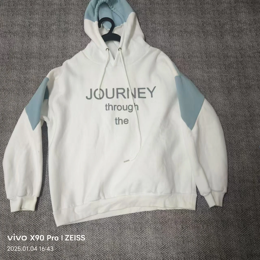 唯琳剪标 7仓F4-6-3070款 白拼浅蓝连帽加绒卫衣