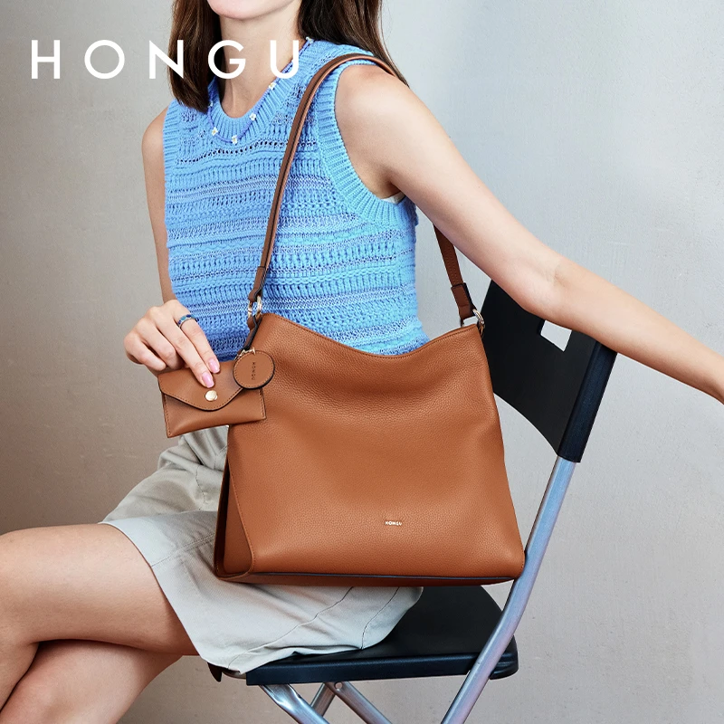 HONGU/红谷时尚新款真皮女士单肩腋下女包包牛皮托特包包H5155921