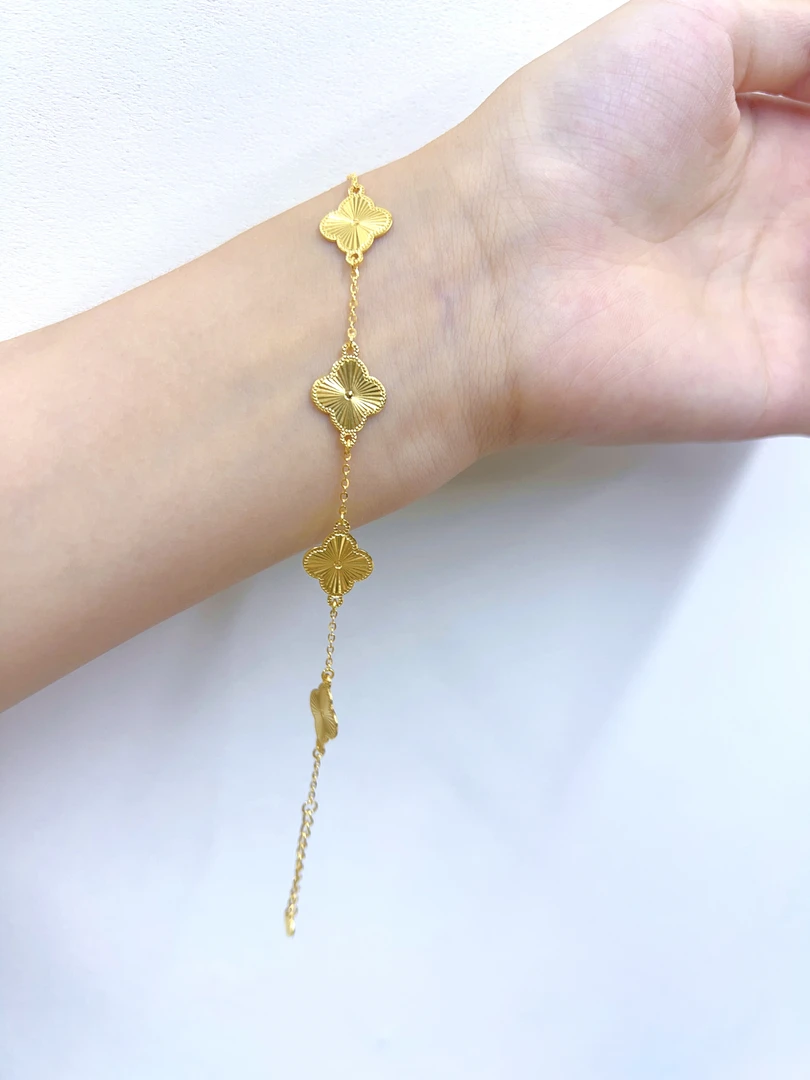 足银手链 足银金色镭射四叶草手链百搭时尚简约气质美拉德配饰