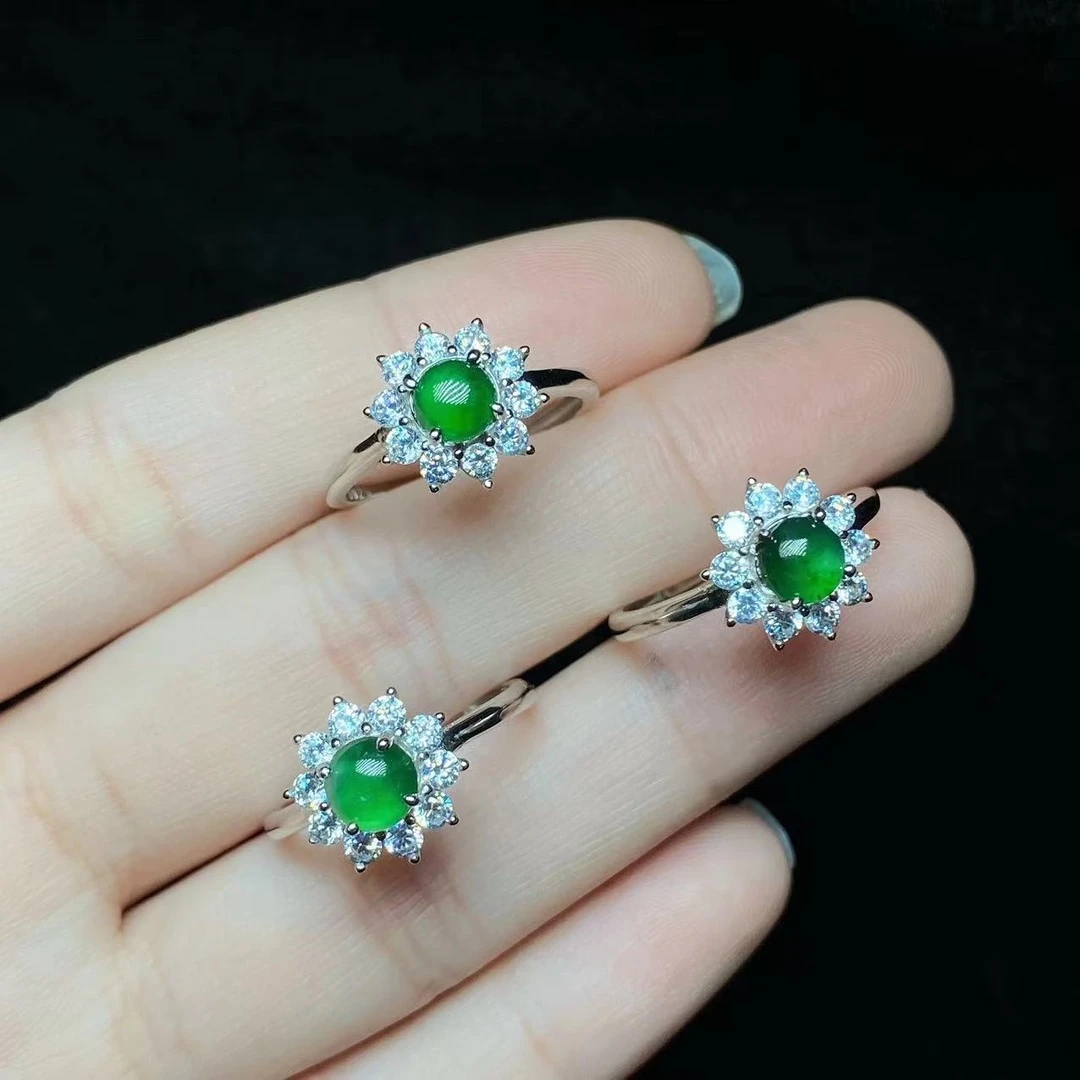 【小宝珠宝】18  T59213-S925银镶嵌翡翠戒指-多样性发一件-4.5mm